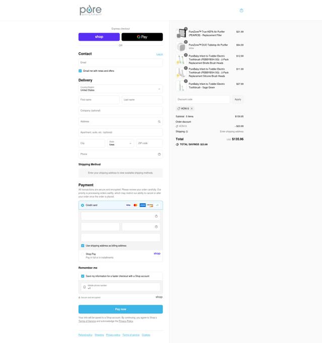 Pure Enrichment checkout page showing Pure Enrichment coupon code box | Screenshot taken by SimplyCodes community member on Aug 30, 2025