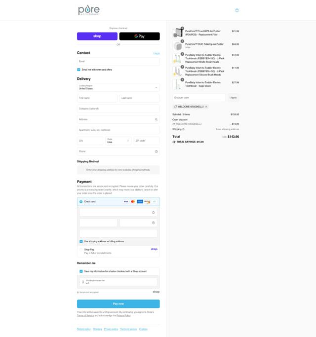 Pure Enrichment checkout page showing Pure Enrichment coupon code box | Screenshot taken by SimplyCodes community member on Aug 30, 2025