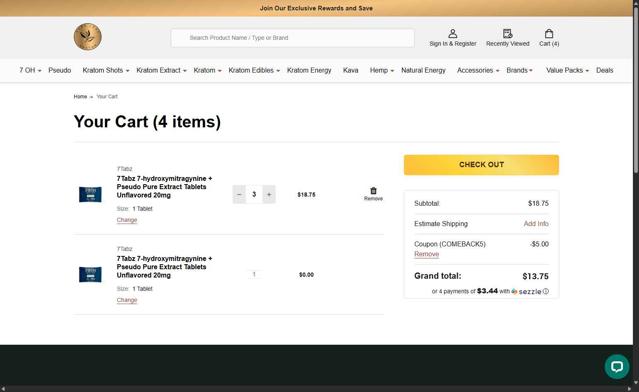Pure Leaf Kratom checkout page showing Pure Leaf Kratom coupon code box | Screenshot taken by SimplyCodes community member on Sep 12, 2025