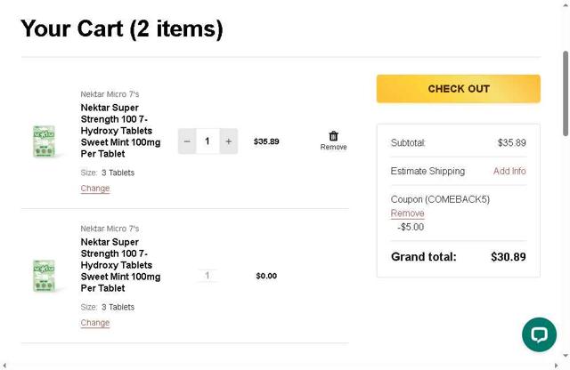 Pure Leaf Kratom checkout page showing Pure Leaf Kratom coupon code box | Screenshot taken by SimplyCodes community member on Aug 31, 2025
