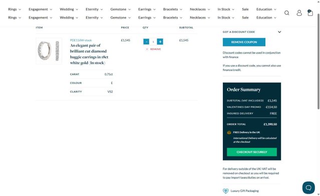 Purely Diamonds checkout page showing Purely Diamonds promo code box | Screenshot taken by SimplyCodes community member on Jul 29, 2025