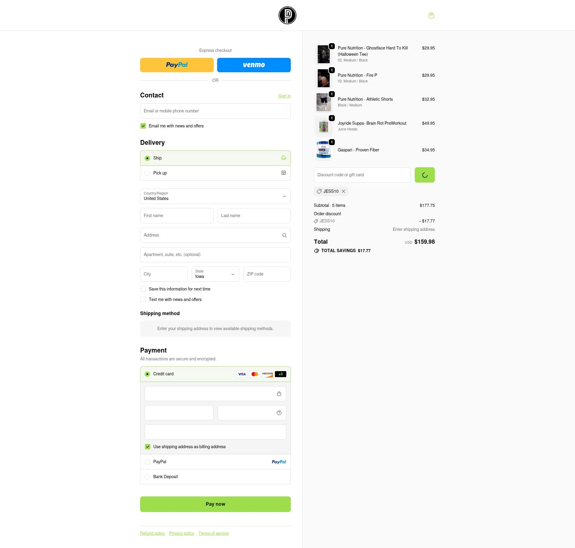 Pure Nutrition checkout page showing Pure Nutrition discount code box | Screenshot taken by SimplyCodes community member on Jan 23, 2026