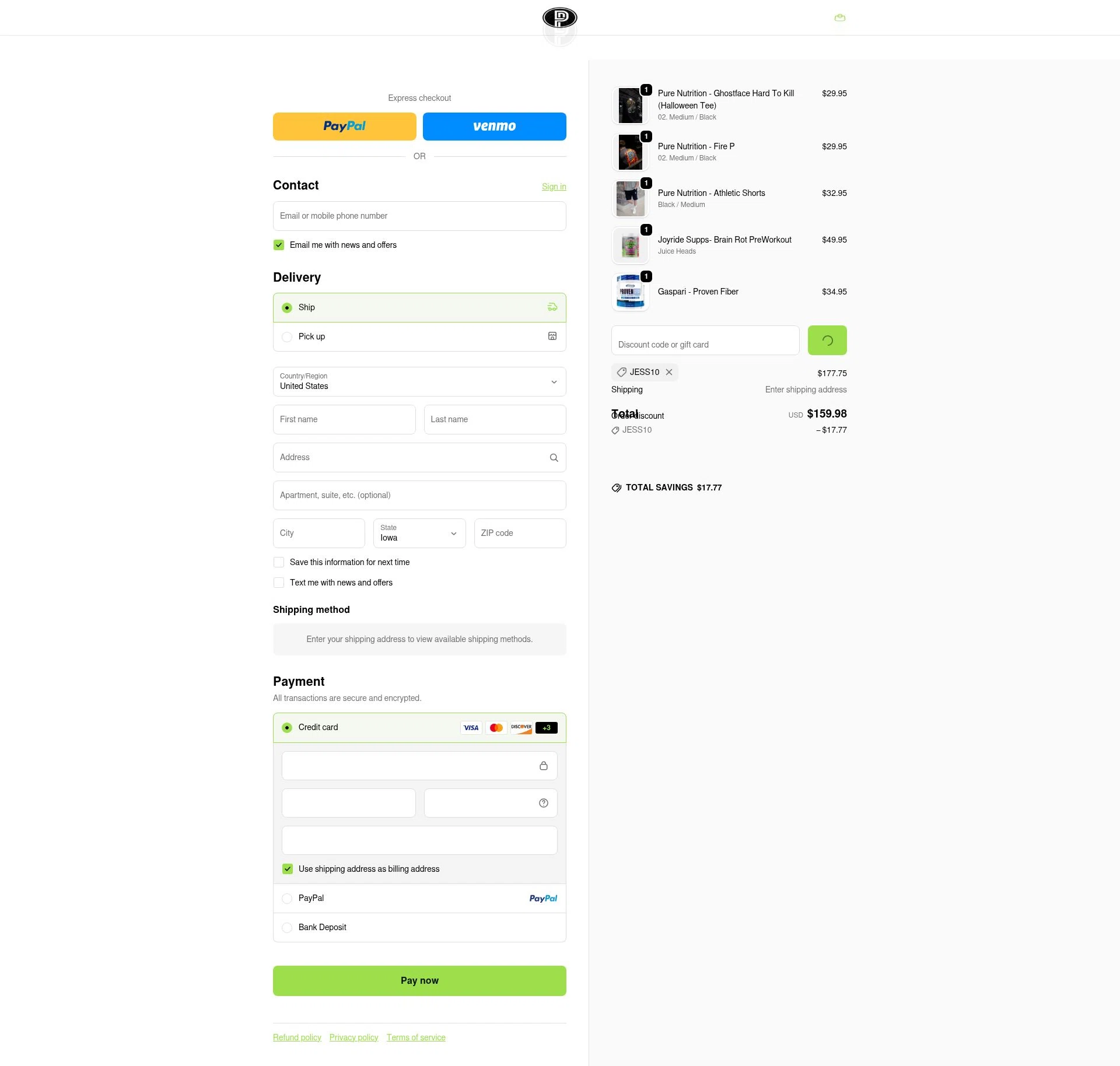 Pure Nutrition checkout page showing Pure Nutrition discount code box | Screenshot taken by SimplyCodes community member on Jan 28, 2026