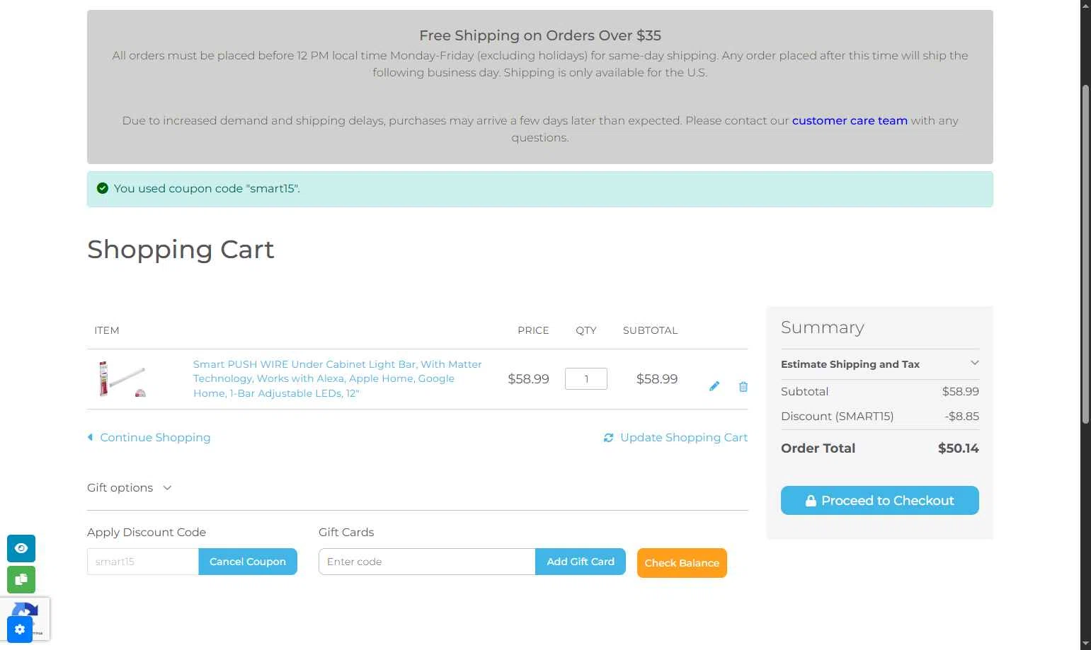 PureOptics LED checkout page showing PureOptics LED promo code box | Screenshot taken by SimplyCodes community member on Oct 27, 2025