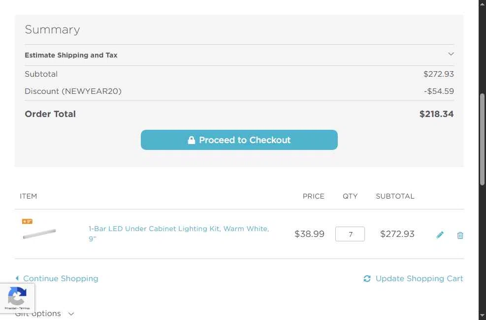PureOptics LED checkout page showing PureOptics LED promo code box | Screenshot taken by SimplyCodes community member on May 8, 2025