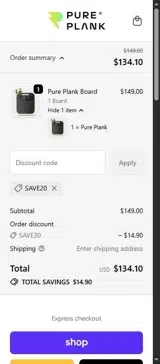 SAVE20 coupon verification screenshot