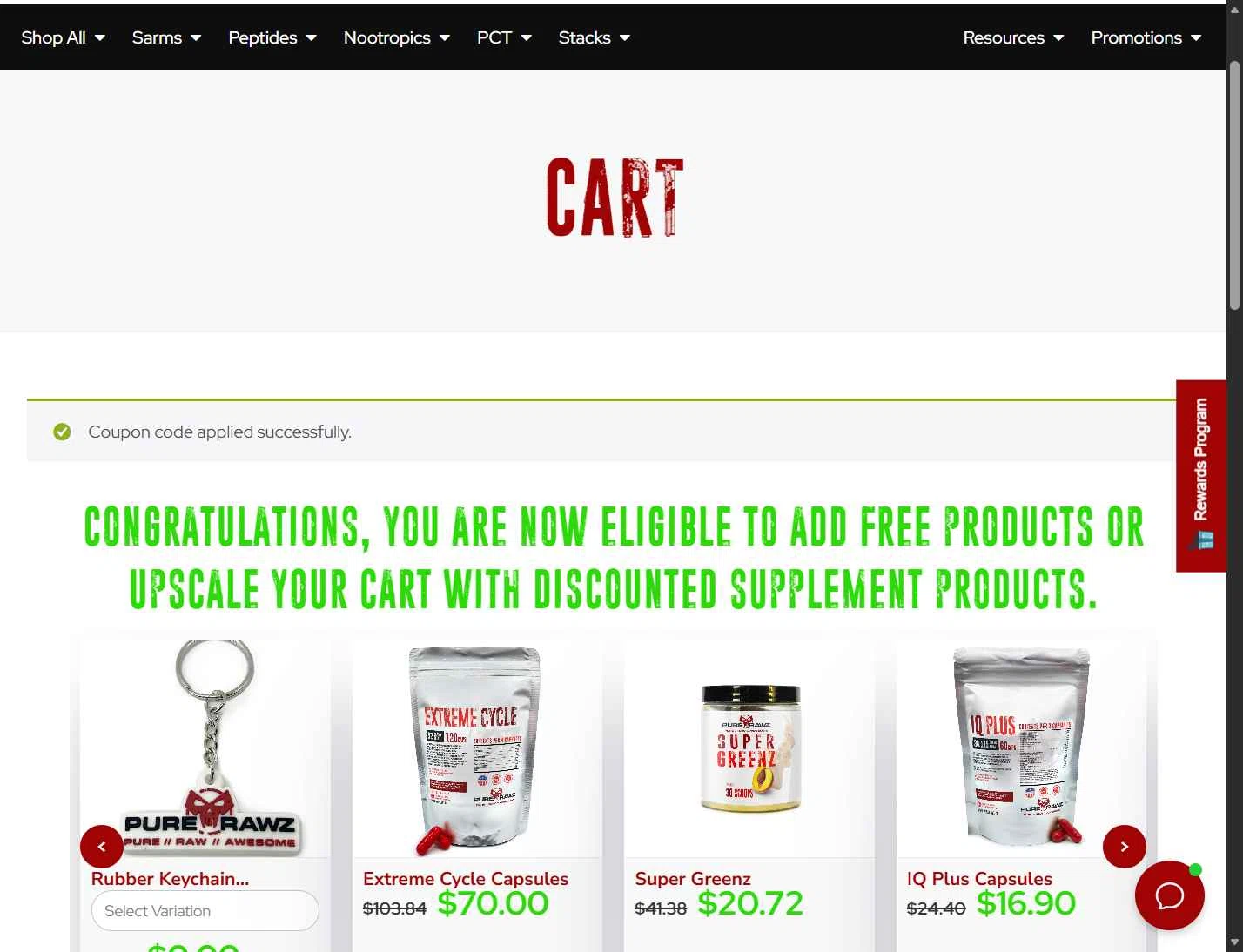 Pure Rawz checkout page showing Pure Rawz coupon code box | Screenshot taken by SimplyCodes community member on Jan 13, 2026