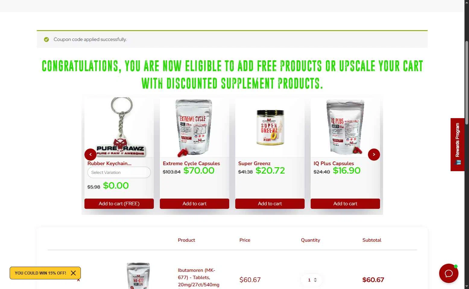 Pure Rawz checkout page showing Pure Rawz coupon code box | Screenshot taken by SimplyCodes community member on Feb 7, 2026