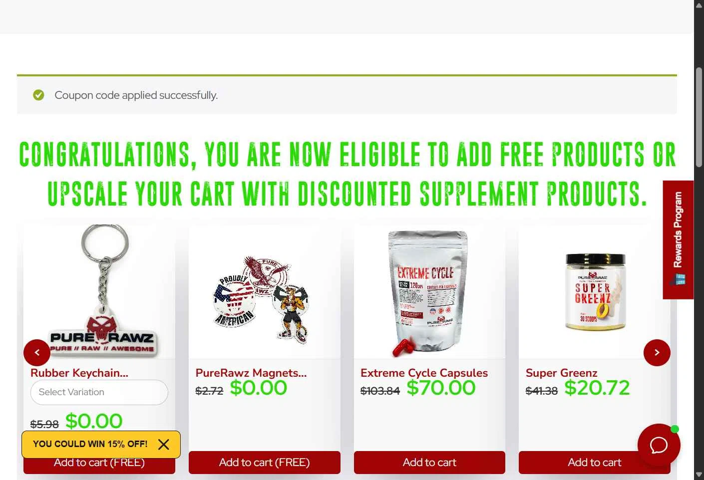Pure Rawz checkout page showing Pure Rawz coupon code box | Screenshot taken by SimplyCodes community member on Feb 7, 2026