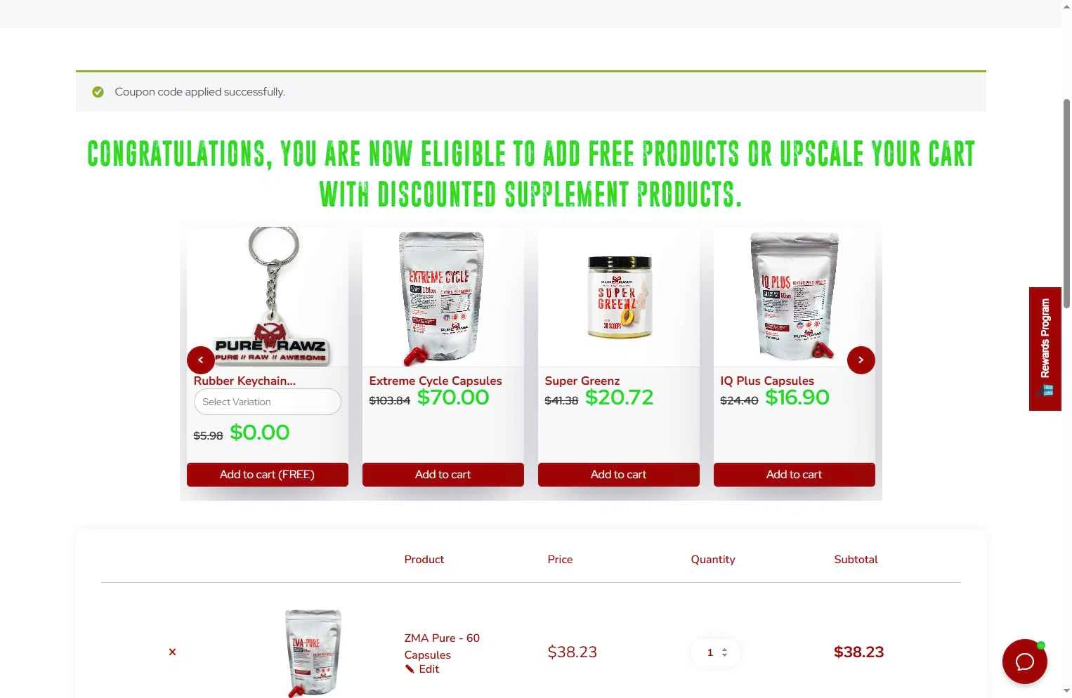 Pure Rawz checkout page showing Pure Rawz coupon code box | Screenshot taken by SimplyCodes community member on Jan 9, 2026