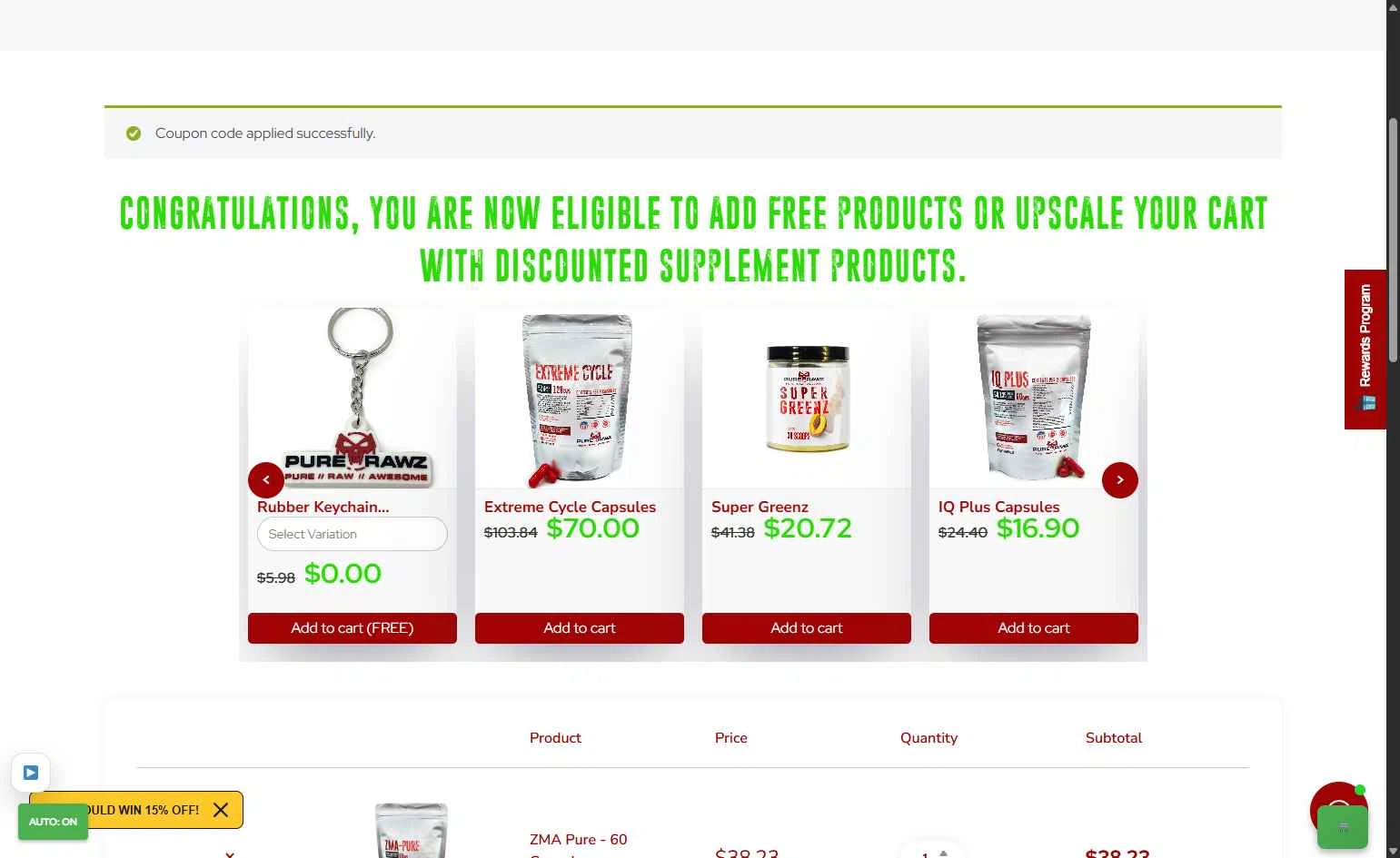 Pure Rawz checkout page showing Pure Rawz coupon code box | Screenshot taken by SimplyCodes community member on Jan 16, 2026