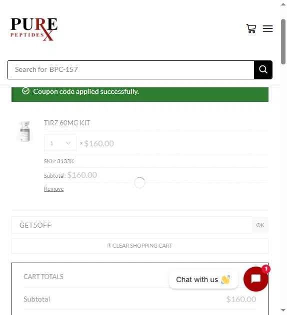 PureRx Peptides checkout page showing PureRx Peptides promo code box | Screenshot taken by SimplyCodes community member on Feb 11, 2026