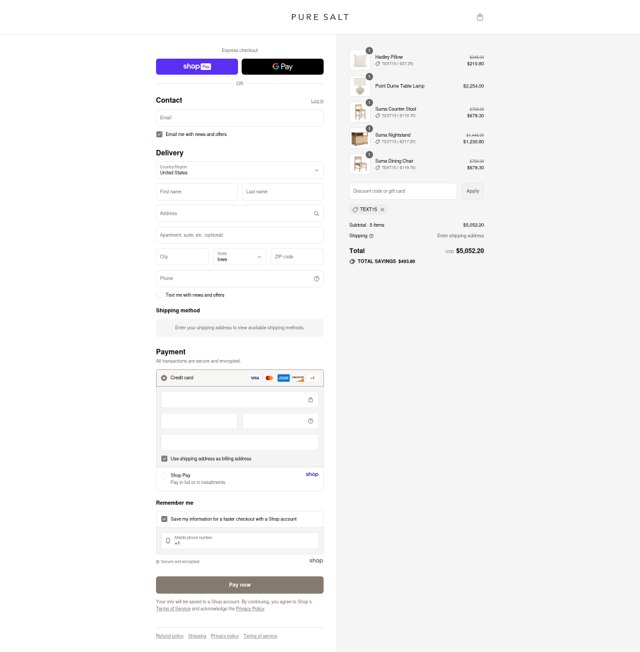 Pure Salt checkout page showing Pure Salt discount code box | Screenshot taken by SimplyCodes community member on Aug 26, 2025