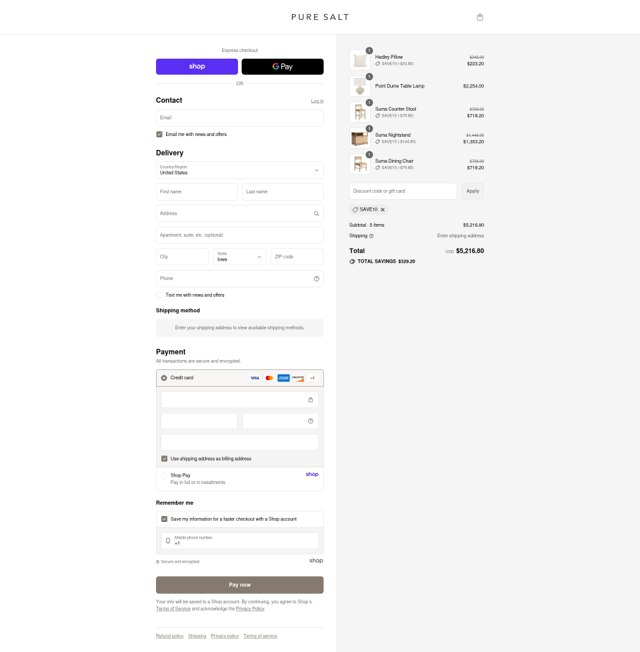 Pure Salt checkout page showing Pure Salt discount code box | Screenshot taken by SimplyCodes community member on Sep 3, 2025