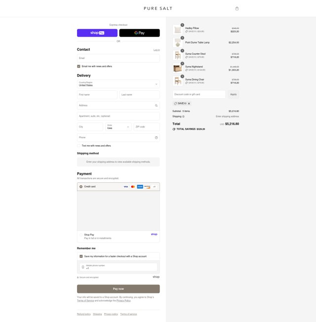 Pure Salt checkout page showing Pure Salt discount code box | Screenshot taken by SimplyCodes community member on Aug 26, 2025