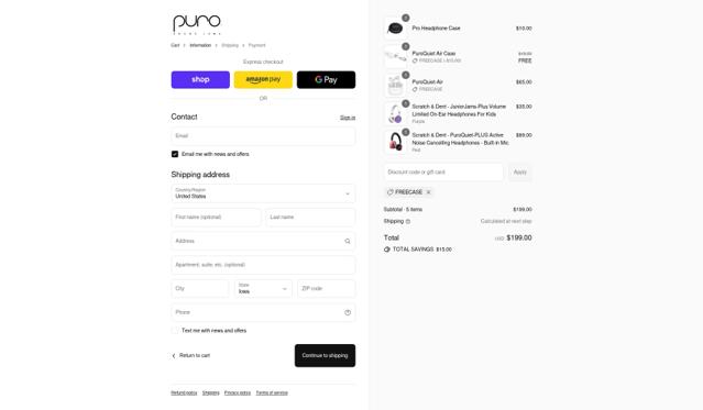 Puro Sound checkout page showing Puro Sound coupon code box | Screenshot taken by SimplyCodes community member on Sep 12, 2025