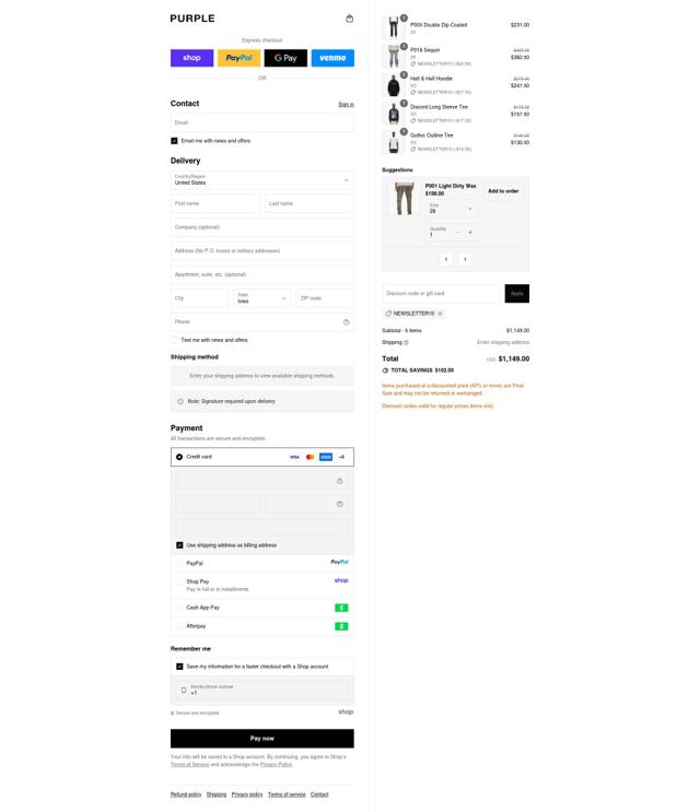 Purple Brand checkout page showing Purple Brand discount code box | Screenshot taken by SimplyCodes community member on Sep 11, 2025