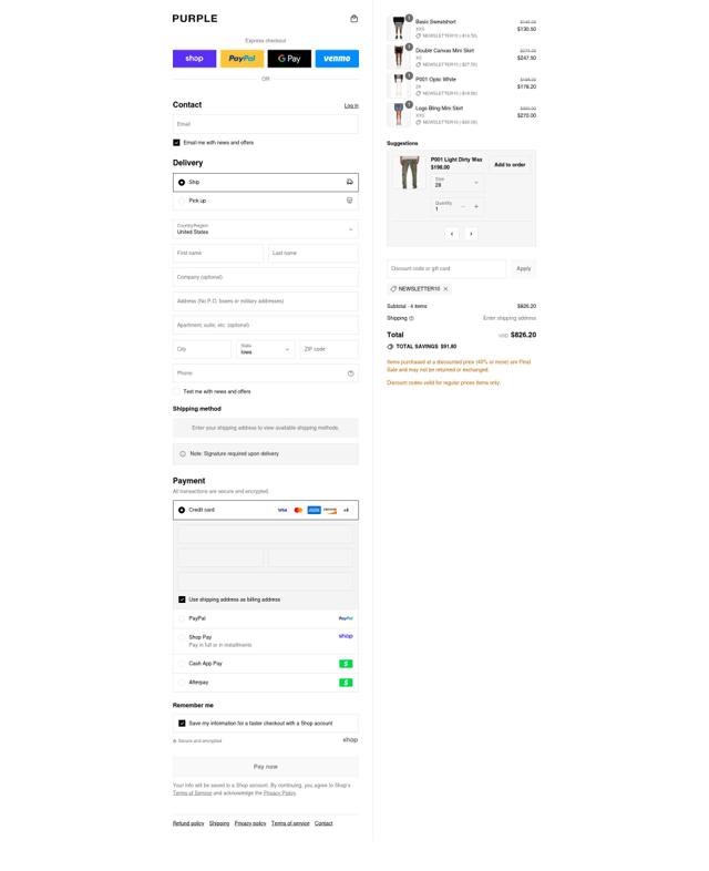 Purple Brand checkout page showing Purple Brand discount code box | Screenshot taken by SimplyCodes community member on Sep 3, 2025