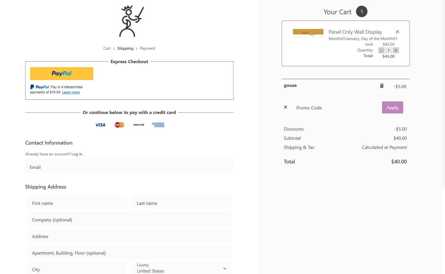 Purpleheart Armoury checkout page showing Purpleheart Armoury coupon code box | Screenshot taken by SimplyCodes community member on Jul 18, 2025