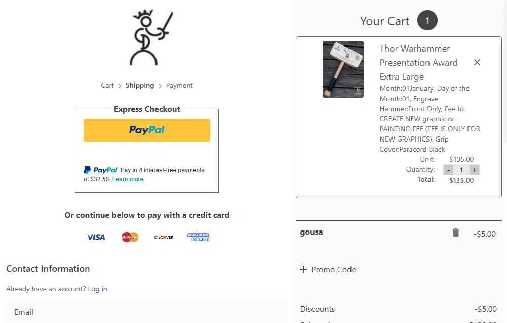 Purpleheart Armoury checkout page showing Purpleheart Armoury coupon code box | Screenshot taken by SimplyCodes community member on Jul 18, 2025