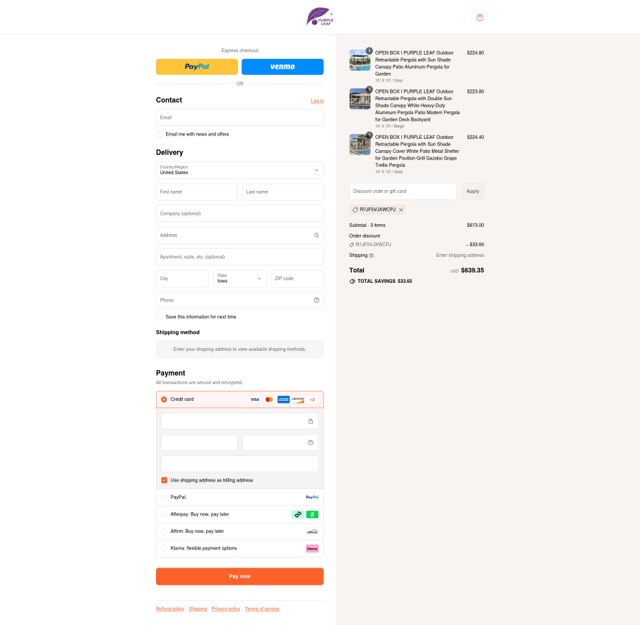 Purple Leaf Garden checkout page showing Purple Leaf Garden discount code box | Screenshot taken by SimplyCodes community member on Sep 1, 2025
