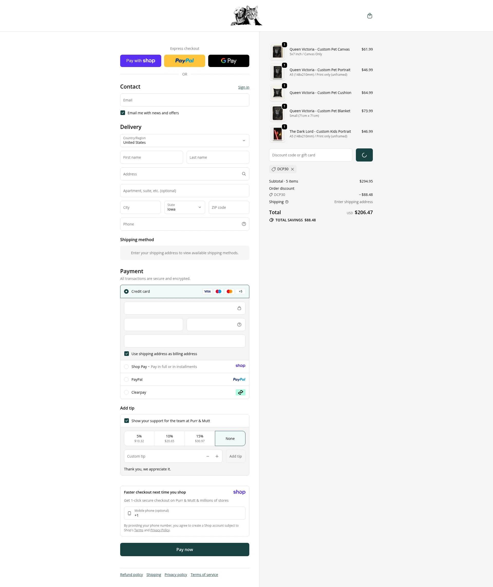 Purr & Mutt checkout page showing Purr & Mutt discount code box | Screenshot taken by SimplyCodes community member on Jan 11, 2026