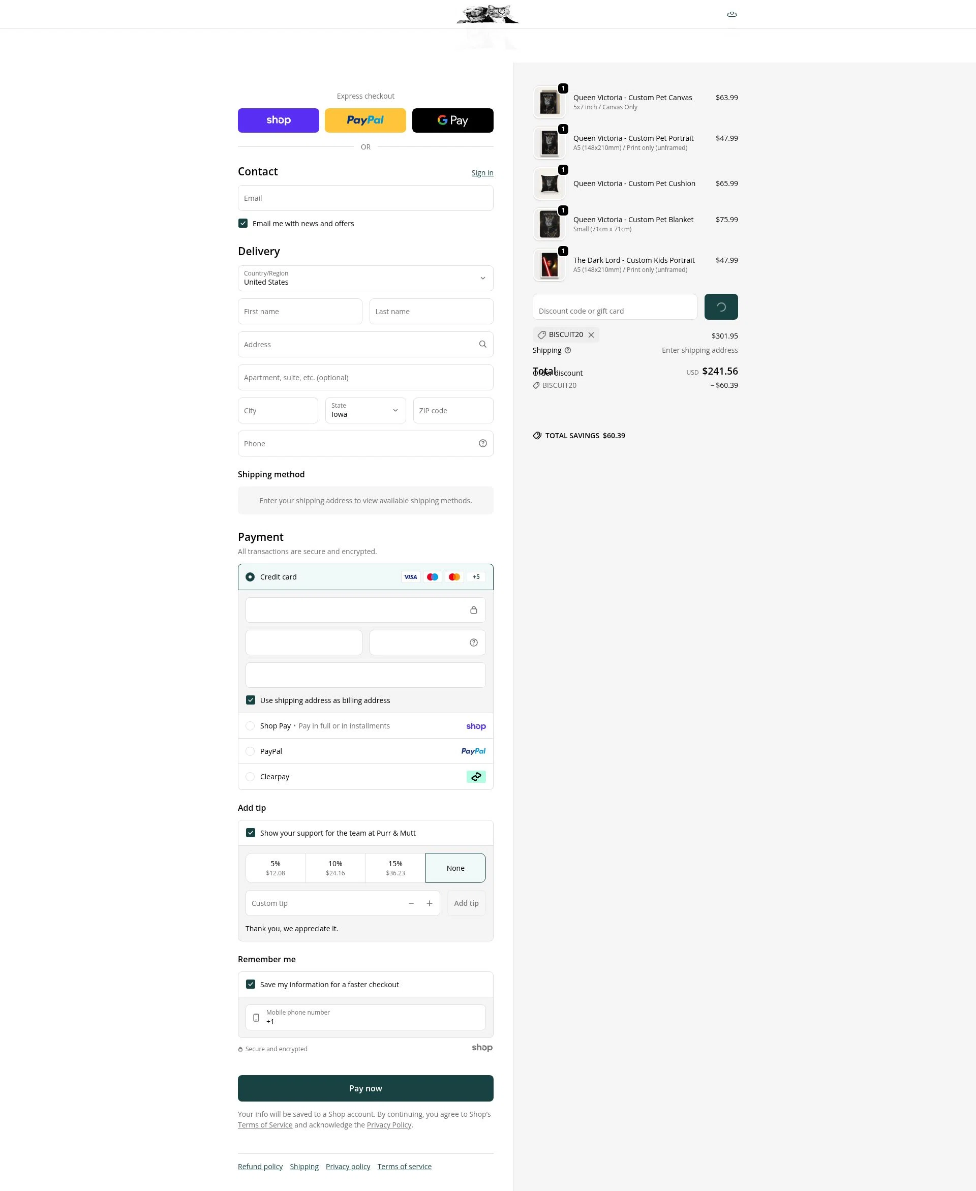 Purr & Mutt checkout page showing Purr & Mutt discount code box | Screenshot taken by SimplyCodes community member on Jan 30, 2026
