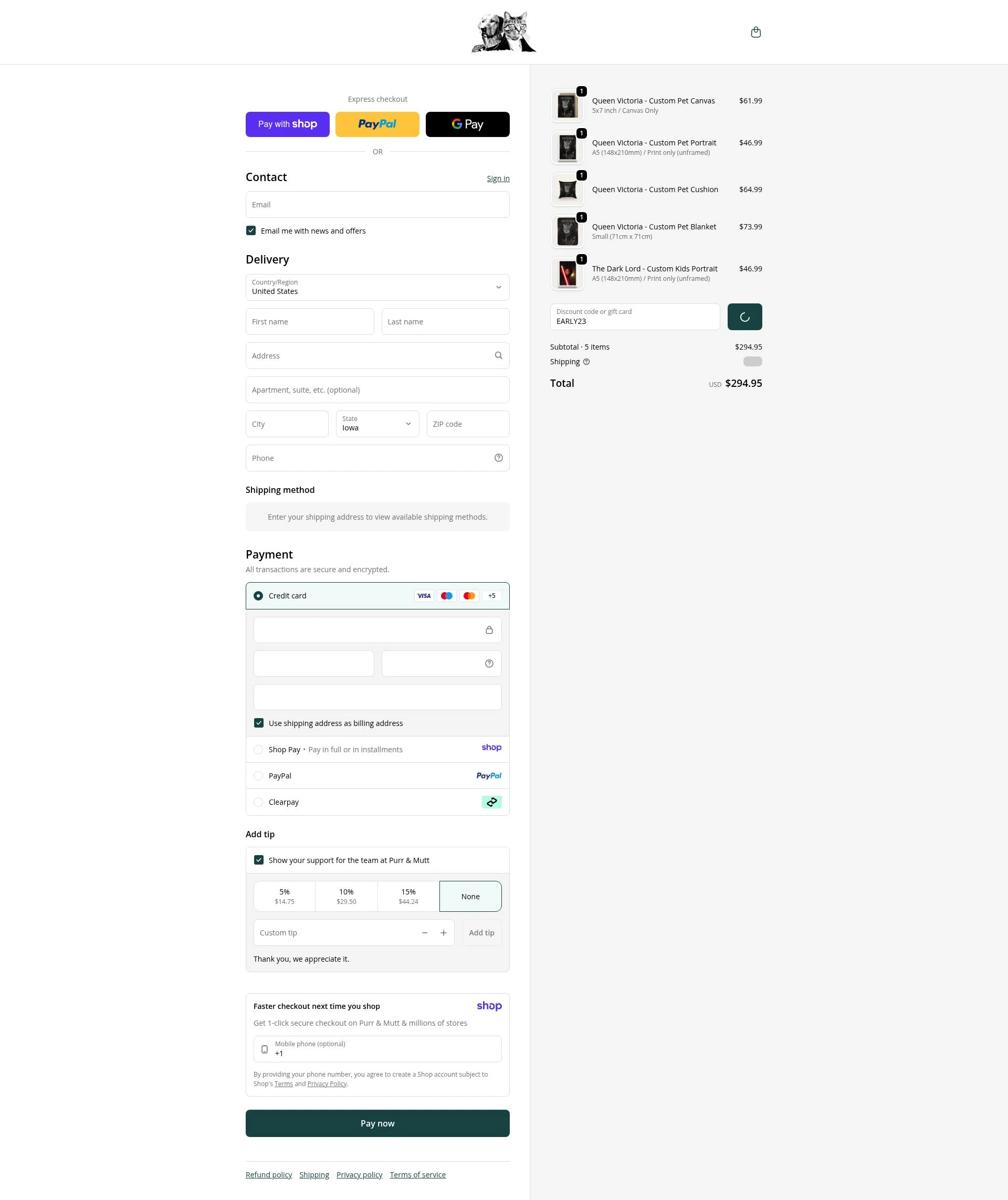 Purr & Mutt checkout page showing Purr & Mutt discount code box | Screenshot taken by SimplyCodes community member on Jan 11, 2026