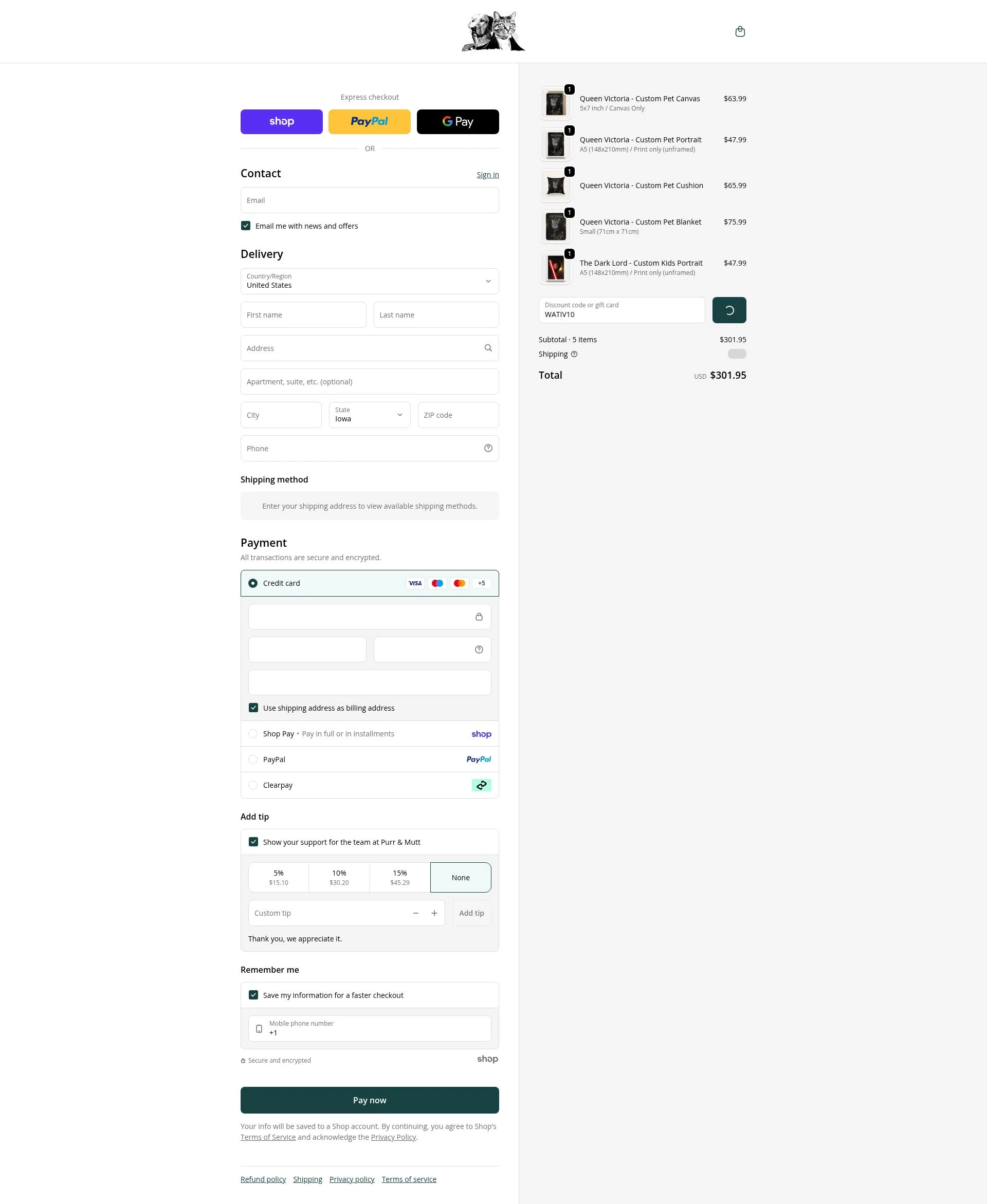 Purr & Mutt checkout page showing Purr & Mutt discount code box | Screenshot taken by SimplyCodes community member on Jan 30, 2026