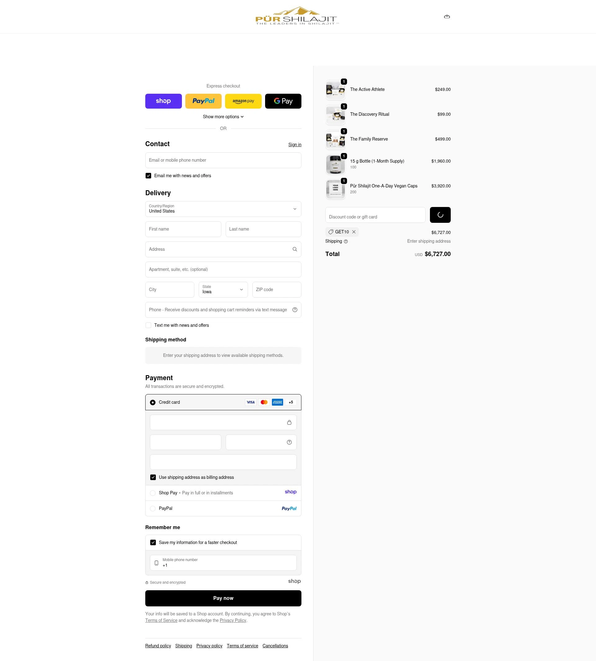 Pür Shilajit checkout page showing Pür Shilajit promo code box | Screenshot taken by SimplyCodes community member on Jan 8, 2026