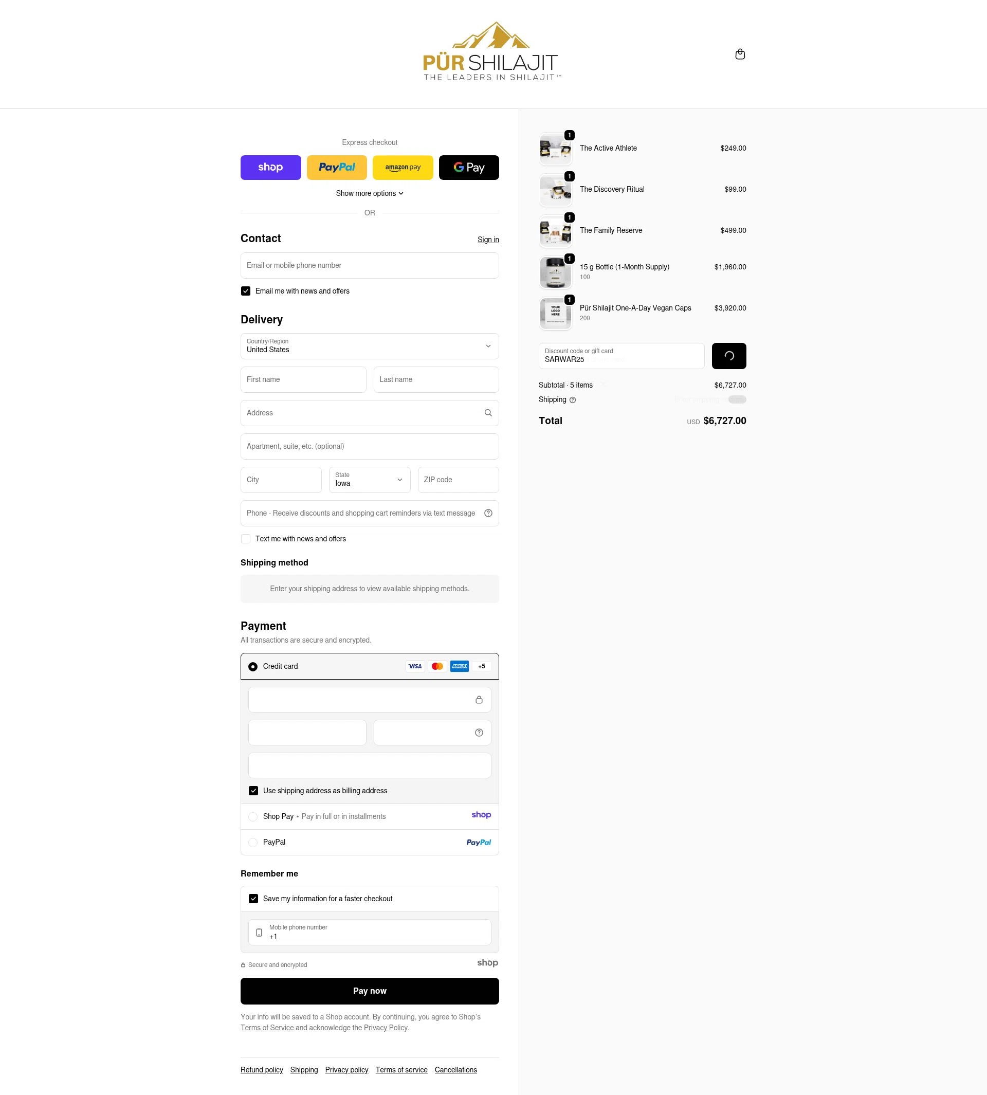 Pür Shilajit checkout page showing Pür Shilajit promo code box | Screenshot taken by SimplyCodes community member on Jan 8, 2026