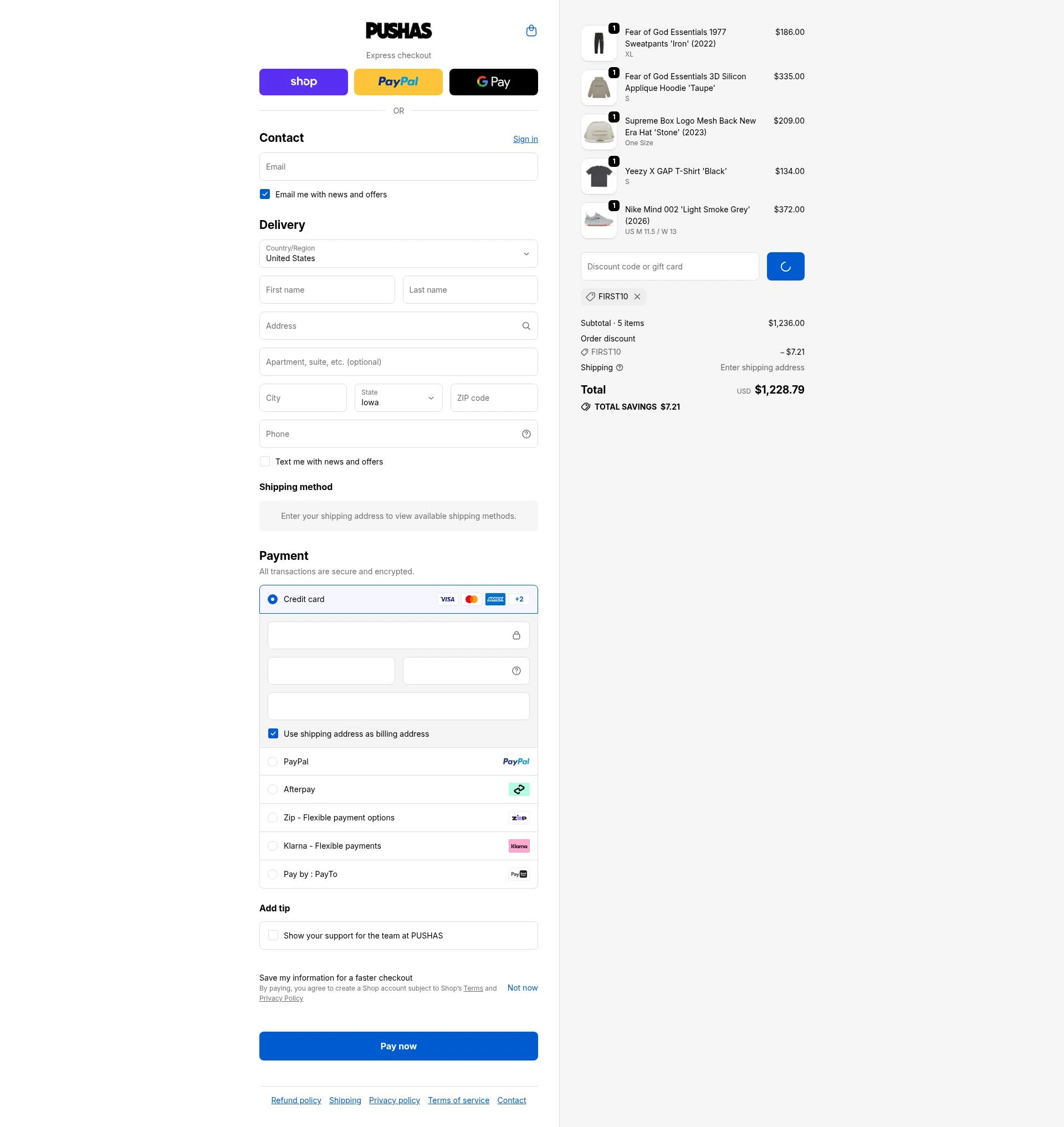 PUSHAS checkout page showing PUSHAS discount code box | Screenshot taken by SimplyCodes community member on Feb 17, 2026