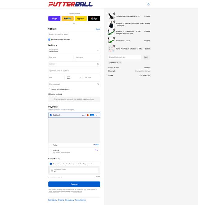 Putterball checkout page showing Putterball promo code box | Screenshot taken by SimplyCodes community member on Sep 11, 2025