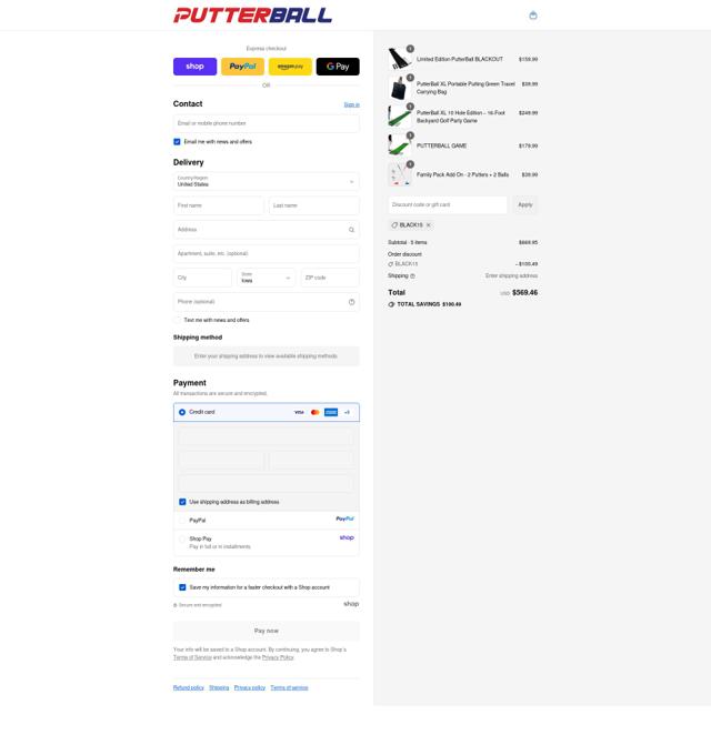 Putterball checkout page showing Putterball promo code box | Screenshot taken by SimplyCodes community member on Sep 11, 2025