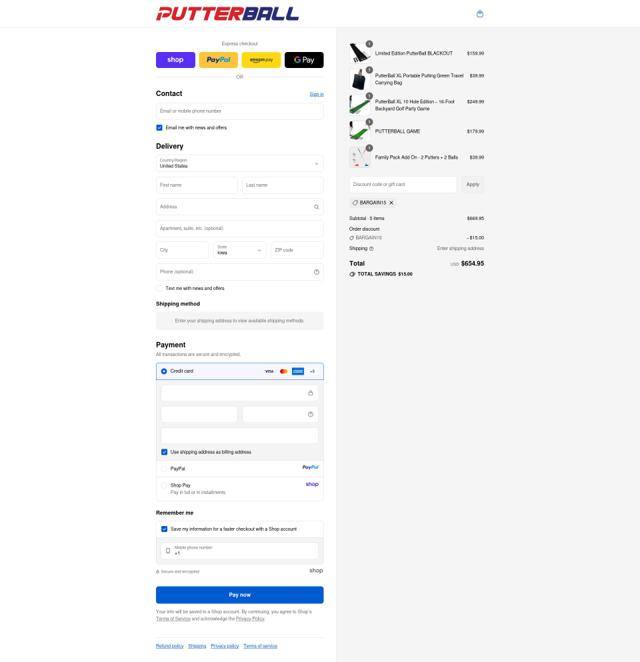 Putterball checkout page showing Putterball promo code box | Screenshot taken by SimplyCodes community member on Sep 11, 2025