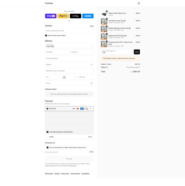 PuttView Books checkout page showing PuttView Books discount code box | Screenshot taken by SimplyCodes community member on Aug 22, 2025