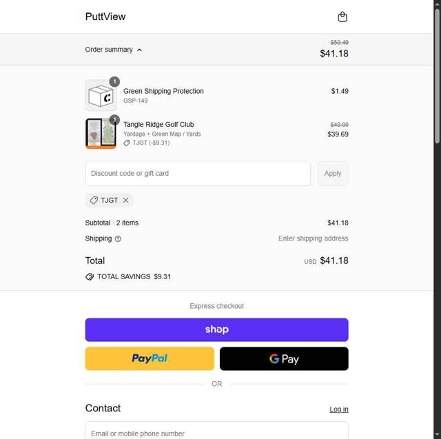 PuttView Books checkout page showing PuttView Books discount code box | Screenshot taken by SimplyCodes community member on Aug 29, 2025