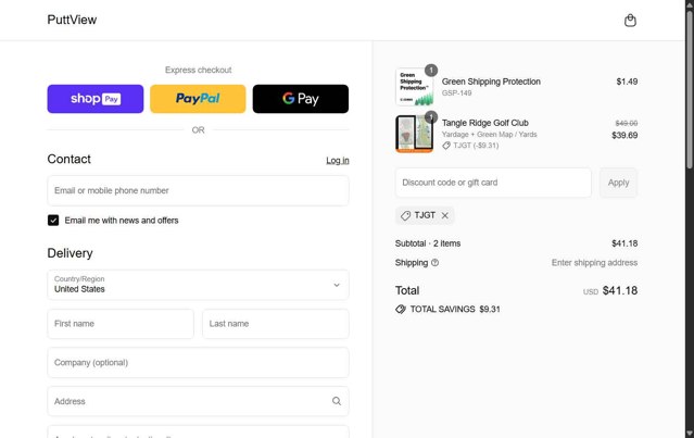 PuttView Books checkout page showing PuttView Books discount code box | Screenshot taken by SimplyCodes community member on Aug 19, 2025