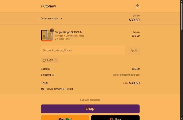 PuttView Books checkout page showing PuttView Books discount code box | Screenshot taken by SimplyCodes community member on Sep 6, 2025