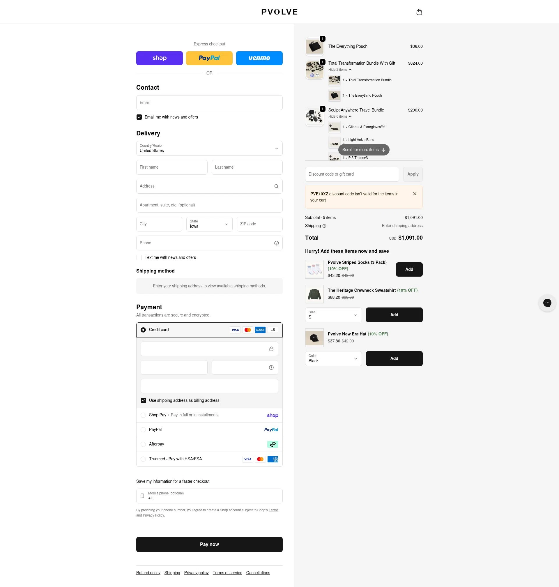 P.volve checkout page showing P.volve discount code box | Screenshot taken by SimplyCodes community member on Feb 10, 2026