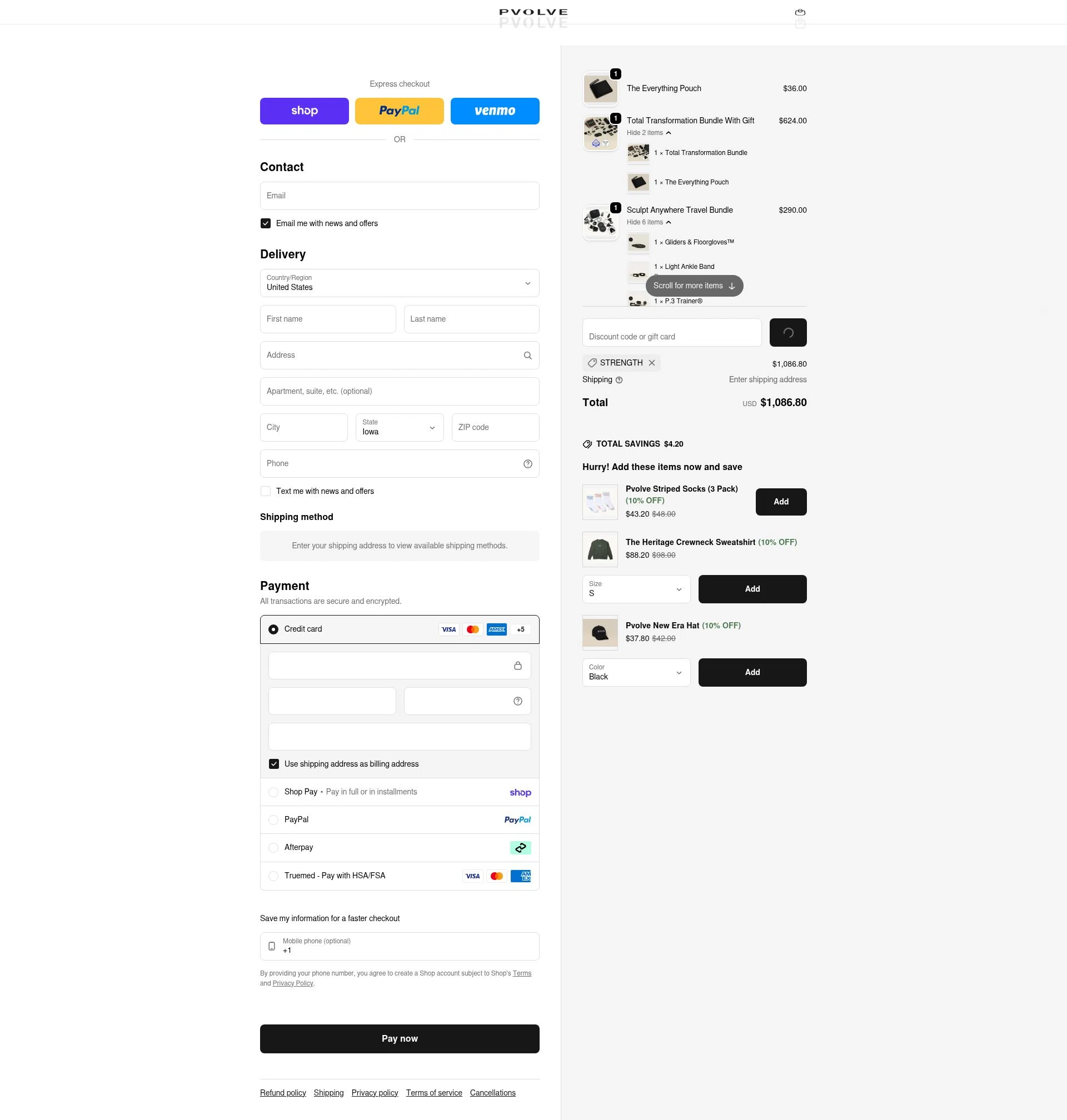 P.volve checkout page showing P.volve discount code box | Screenshot taken by SimplyCodes community member on Feb 10, 2026