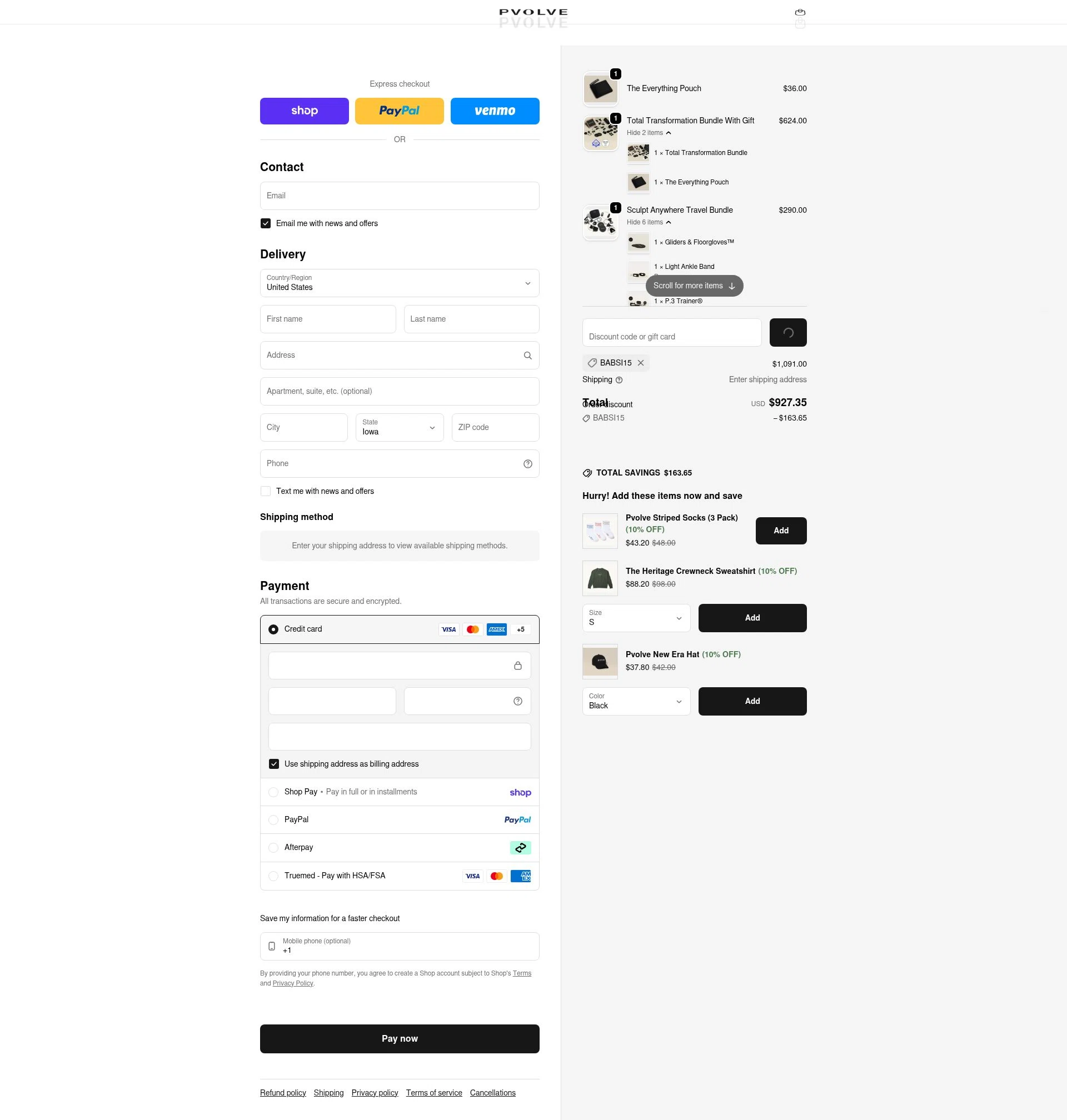 P.volve checkout page showing P.volve discount code box | Screenshot taken by SimplyCodes community member on Feb 10, 2026