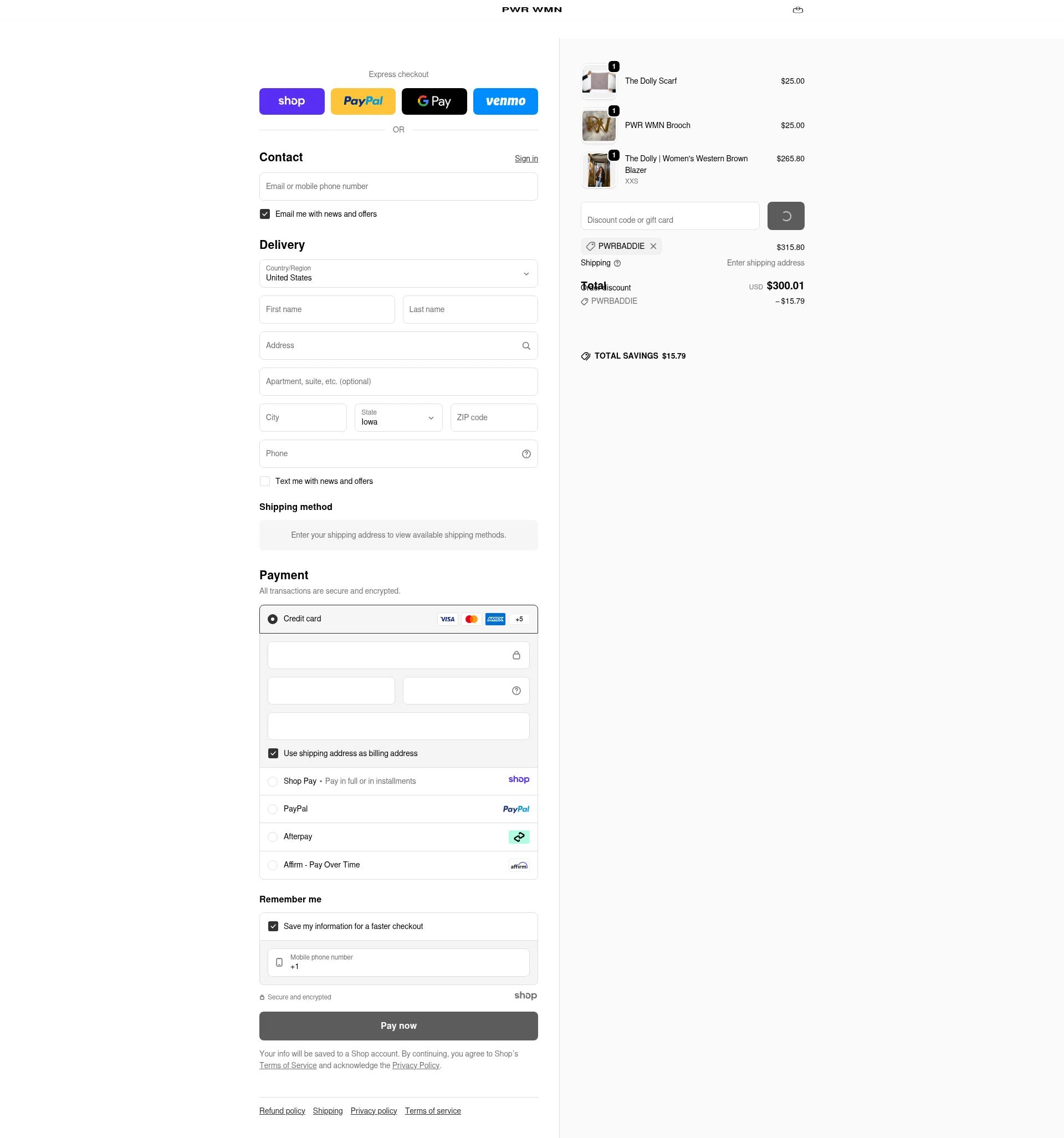 PWR WMN checkout page showing PWR WMN promo code box | Screenshot taken by SimplyCodes community member on Dec 26, 2025