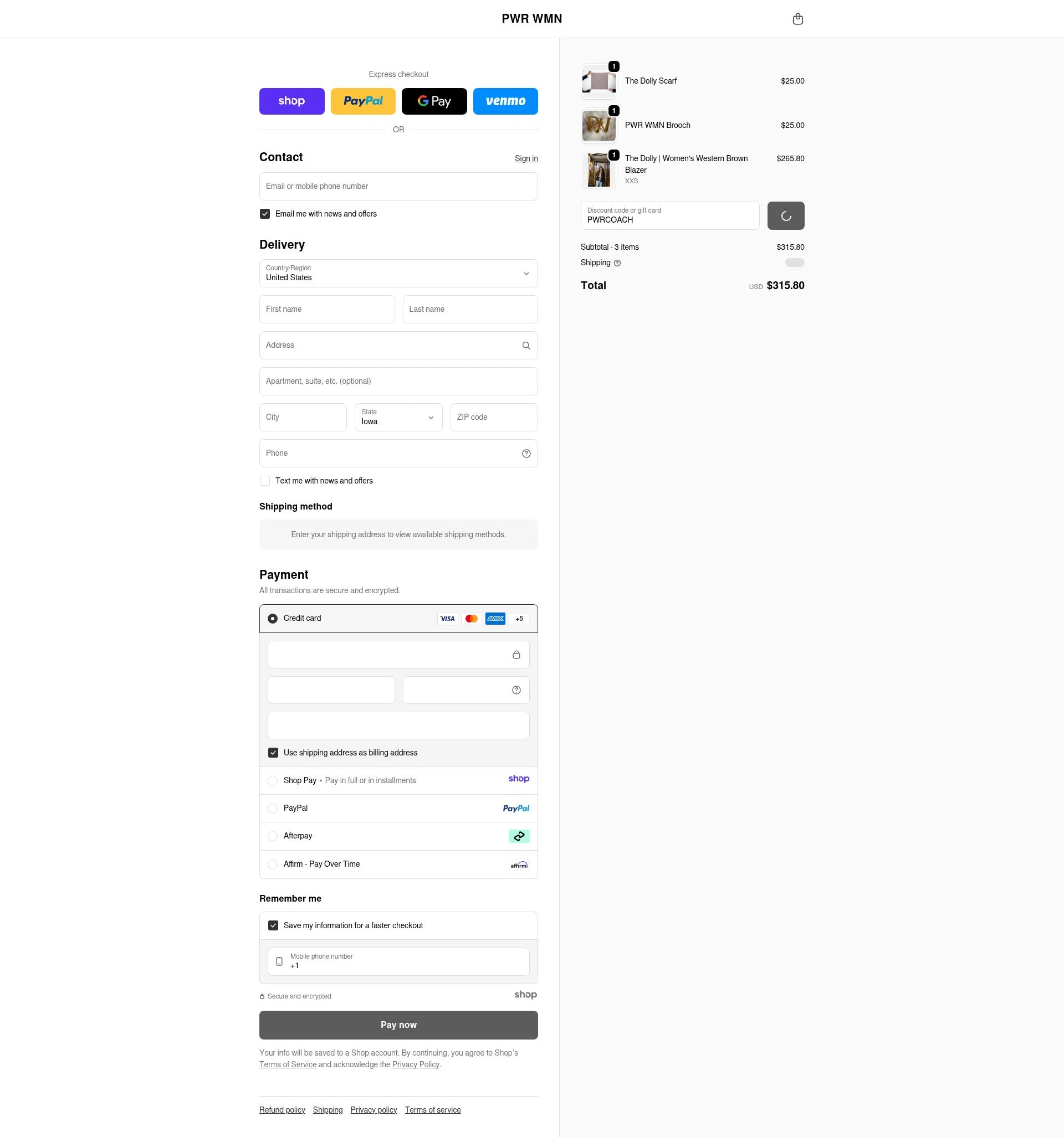PWR WMN checkout page showing PWR WMN promo code box | Screenshot taken by SimplyCodes community member on Dec 26, 2025