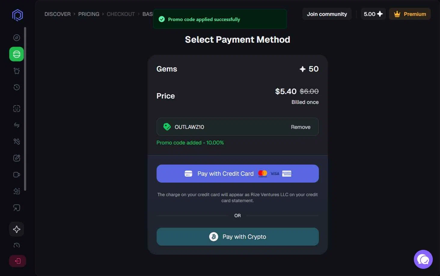 Pykaso AI checkout page showing Pykaso AI promo code box | Screenshot taken by SimplyCodes community member on Oct 29, 2025