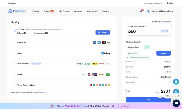 PYPROXY checkout page showing PYPROXY discount code box | Screenshot taken by SimplyCodes community member on Jul 20, 2025