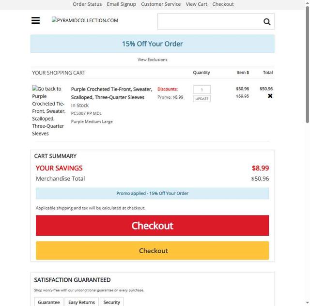 Pyramid Collection checkout page showing Pyramid Collection discount code box | Screenshot taken by SimplyCodes community member on May 26, 2025