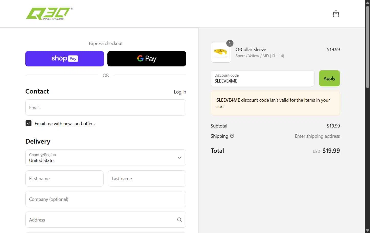 Q30 checkout page showing Q30 discount code box | Screenshot taken by SimplyCodes community member on Aug 20, 2025