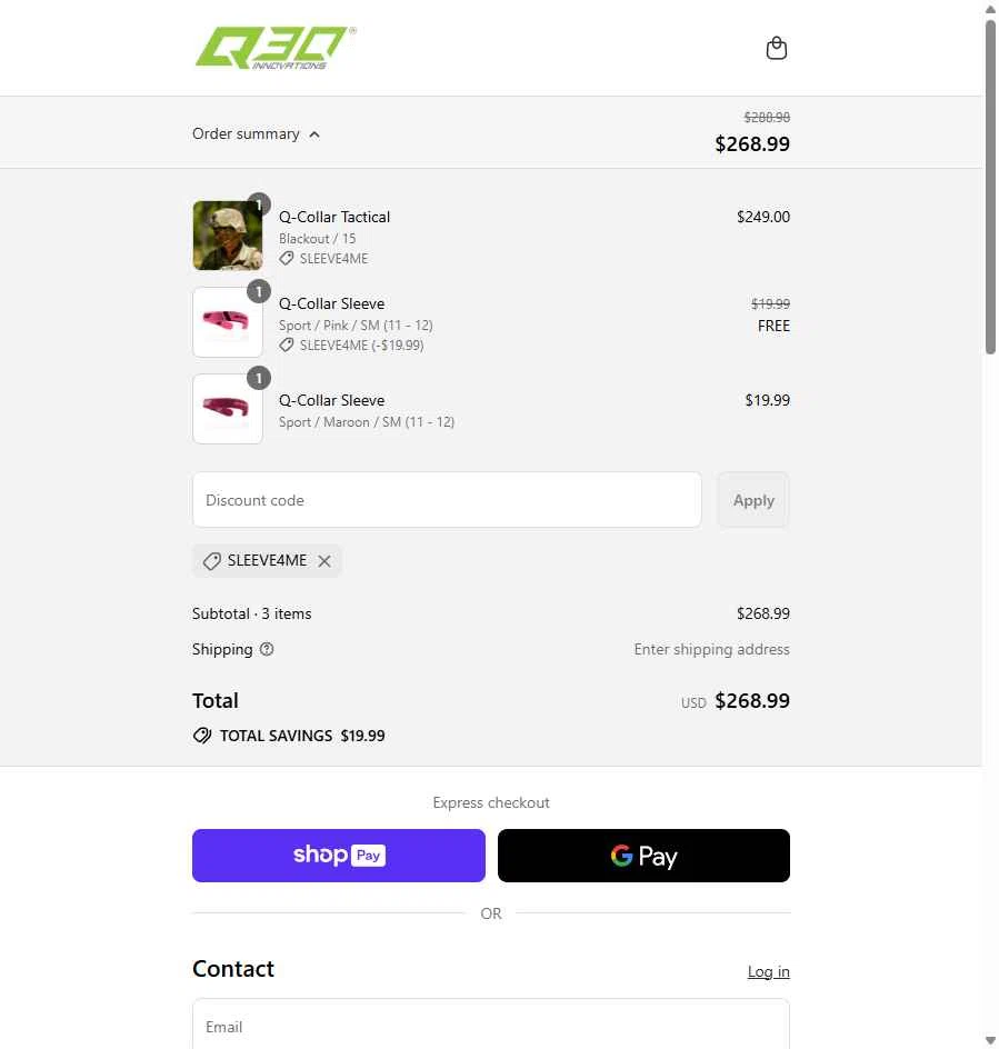 Q30 checkout page showing Q30 discount code box | Screenshot taken by SimplyCodes community member on Jul 30, 2025