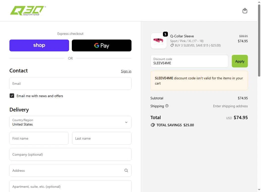 Q30 checkout page showing Q30 discount code box | Screenshot taken by SimplyCodes community member on Sep 18, 2025